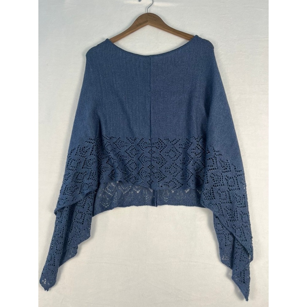 Shana K Poncho Sweater W OS Blue Pointelle Lace Knit Wrap Granny Boho Grunge Y2K